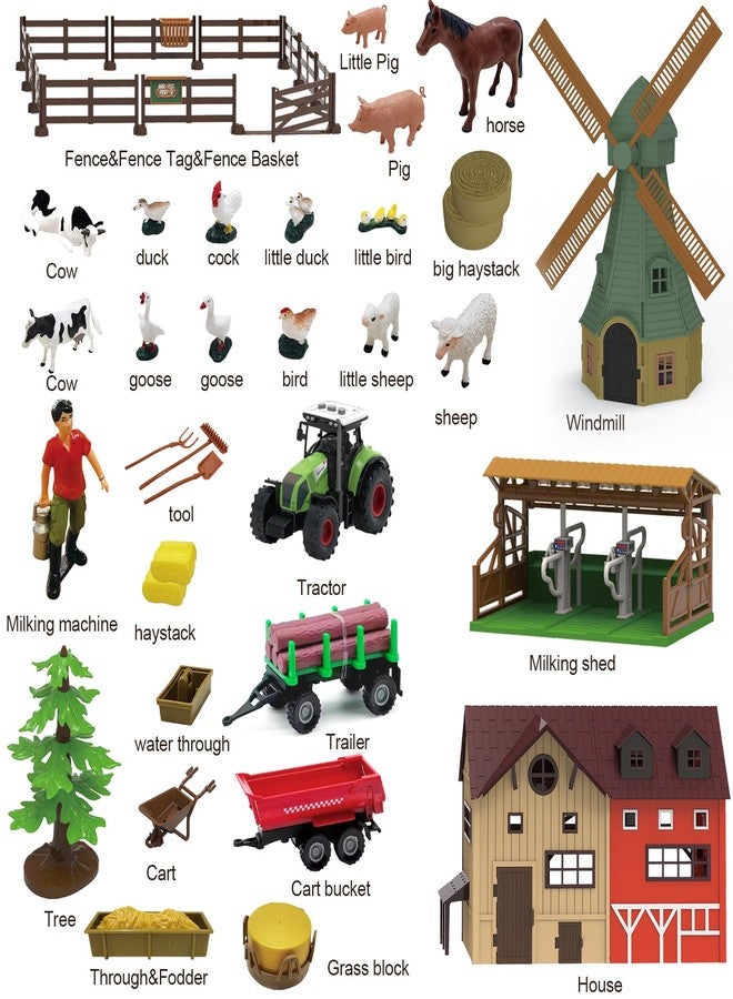 lonfypeng 136PCS Farm Animals Toys Set Comes with Barn, Tractor Trailer, Milking shed, Windmill, Farmer, Fence - Playset for Kids Toddlers Boys Girls 5+ Years Old - Image 3